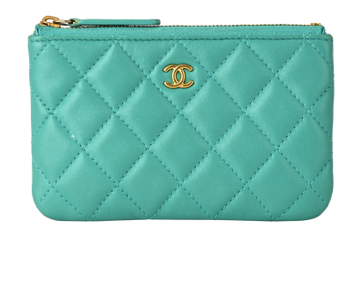 Chanel Classic Zipped Case Pouch, £350, Accessories, Green, Leather, Front view
